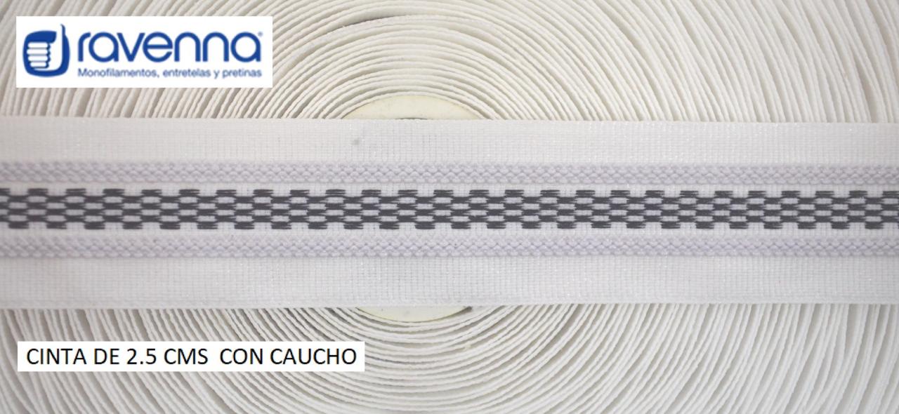 Cinta Pretina 2,5 cm con caucho /rollo x 50 metros