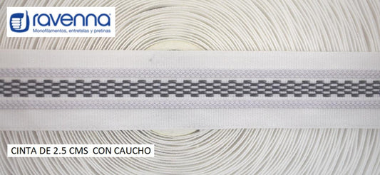 Cinta Pretina 2,5 cm con caucho /rollo x 50 metros