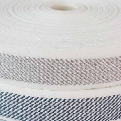 Cinta  terminado de colchón 4 cm/ Base blanca/rollo x 100 metros